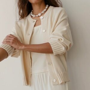 Donni Cotton Knit Cardigan in cream size Medium
